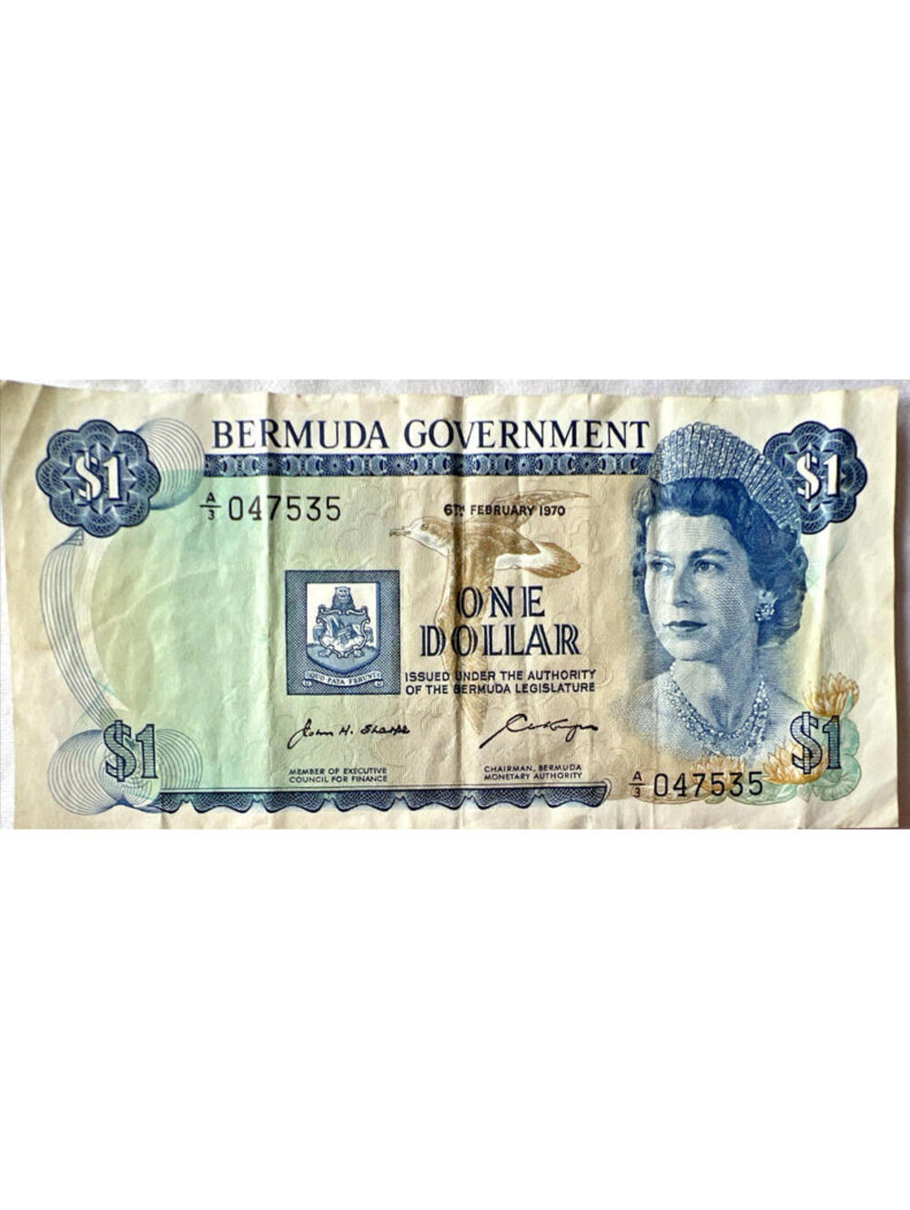 1970 Bermuda Collectible unCirculated $1 Dollar Queen Elizabeth II Banknote